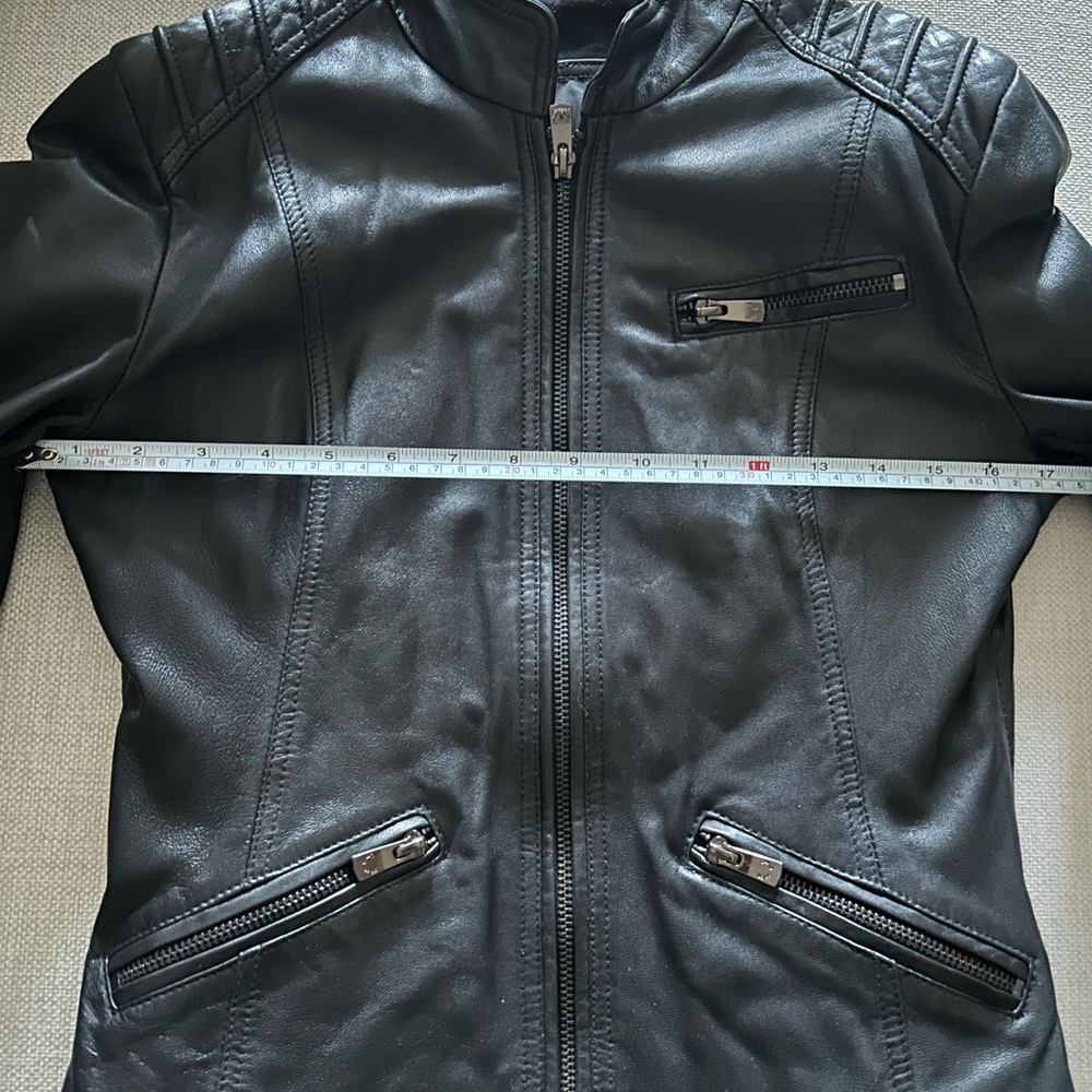 Black Leather Jacket with detachable Hood see pics. Soft leather worn once - Picture 11 of 15